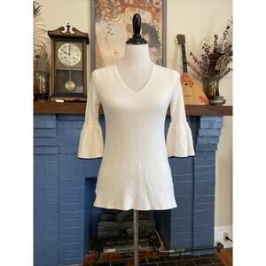 DRAPER JAMES S Ivory Bailey Peplum Sleeve Sweater Women's Pullover V-Neck Shirt